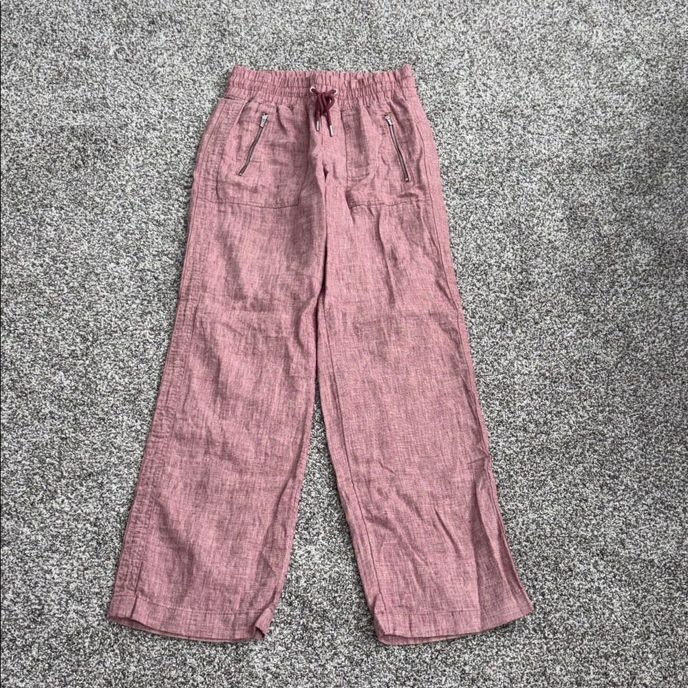 Athleta Cabo Linen Wide Leg Pants Trousers Elasticated Drawstring Waist in  Rose - Picture 2 of 6